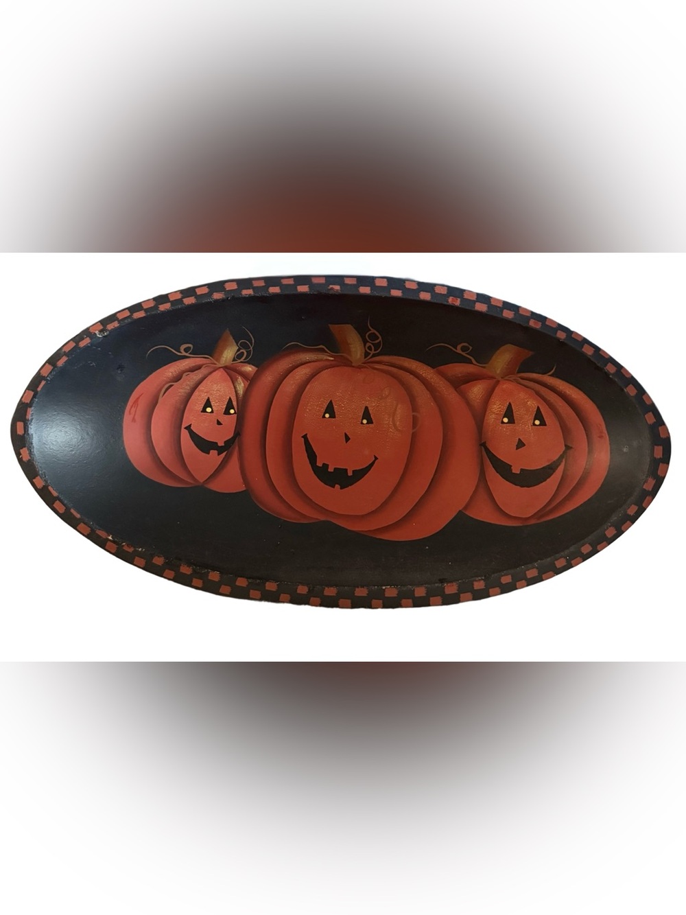 🎃 Vintage “3️⃣ Jacks” Primitive Folk Art Wooden Bowl by Primitives by Kathy